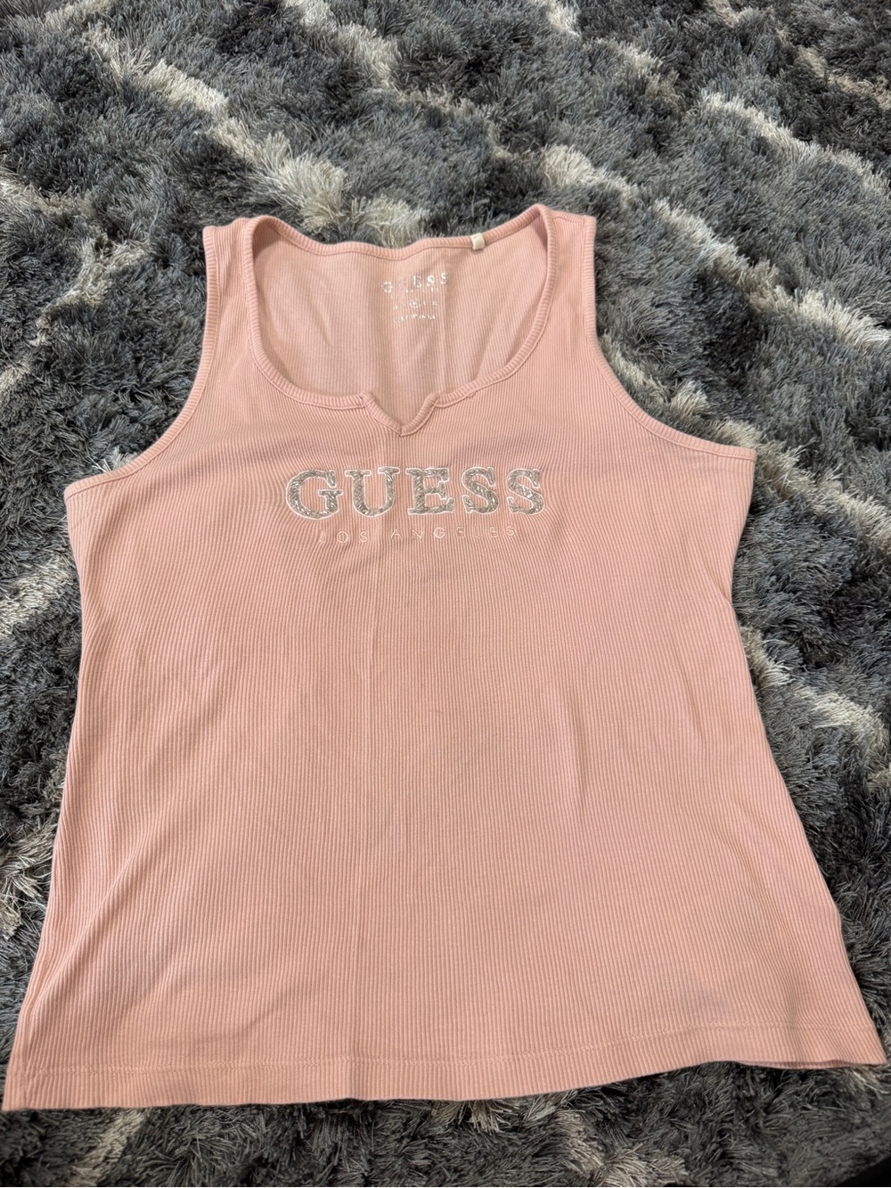 GUESS Soft Pink Ribbed Logo Tank
